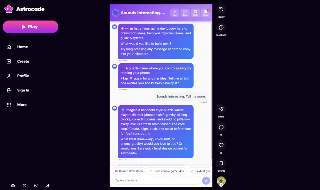 Erika's custom Astrocade chatbot — part project manager, part brainstorming tool