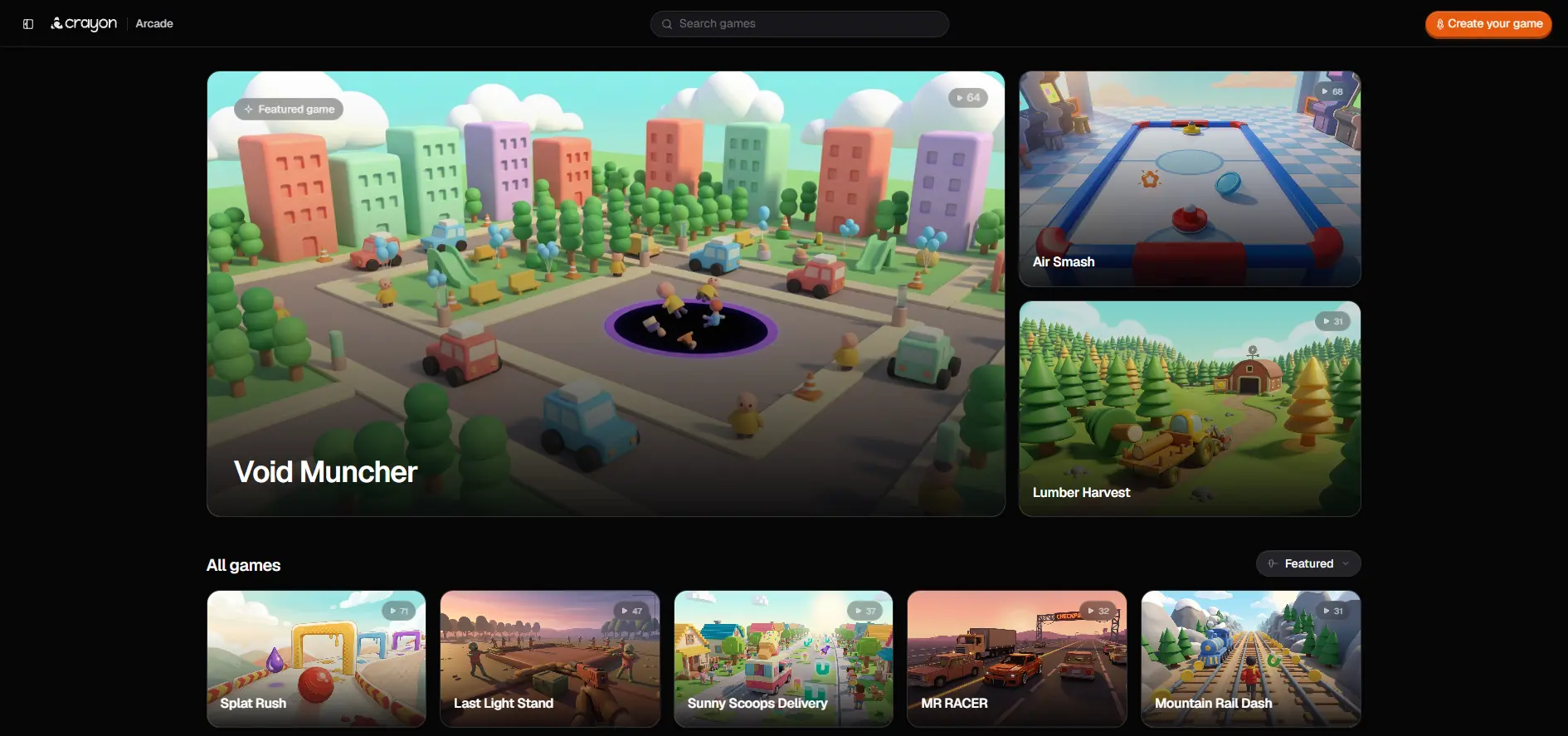 Crayon's interface for turning a prompt into a playable game