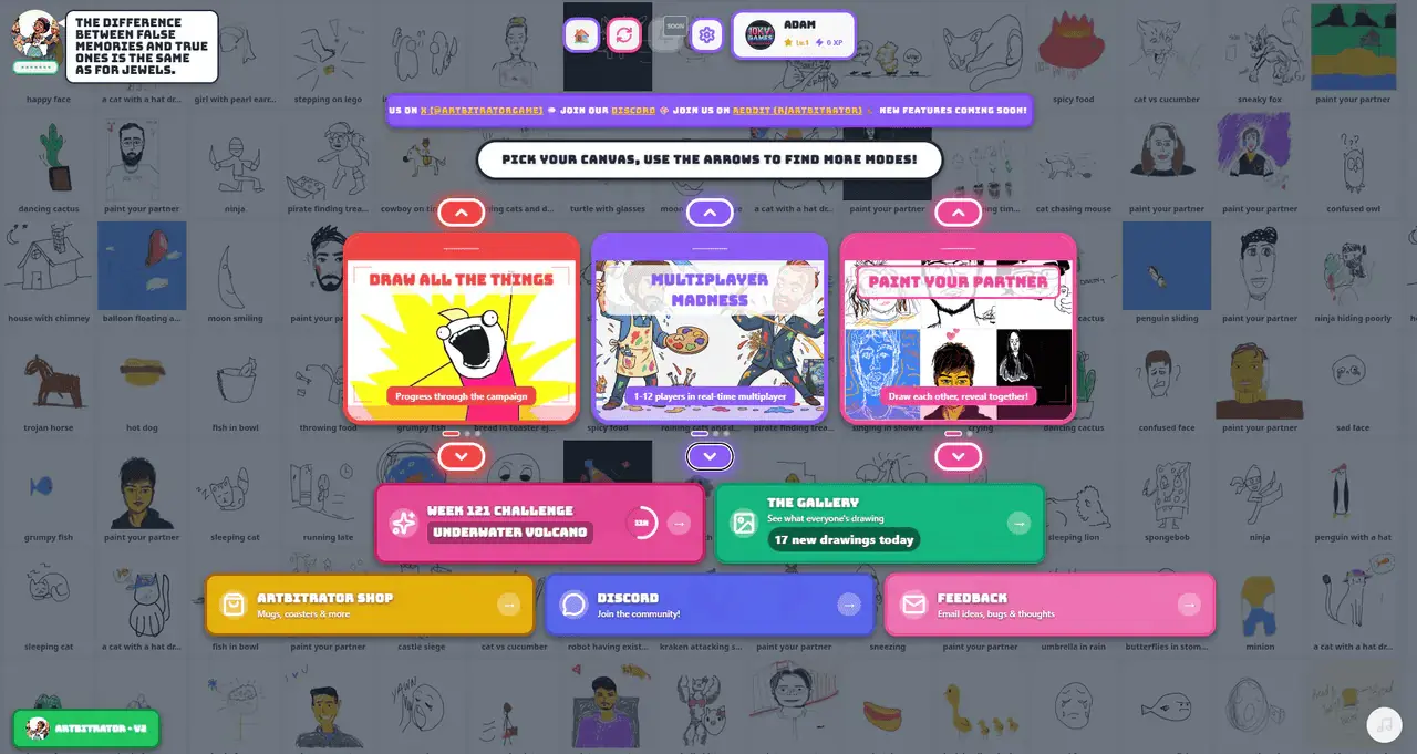 ARTbitrator, a drawing game judged in real time by an AI with a Bob Ross, Picasso, or Dalí personality